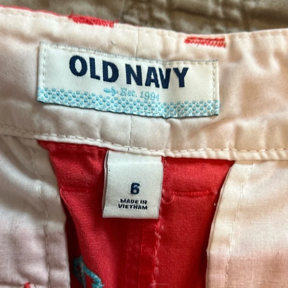 Old Navy‎ Anchor⚓️ Embroidered Shorts Coral & Blue Cotton Chino Size 6
